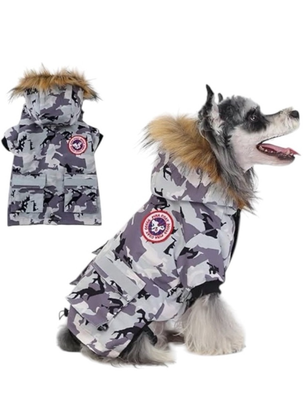 Camouflage Dog Parka with Faux Fur Hood